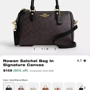 Coach Medium Rowan Satchel In Gold/Walnut/Black Signature Canvas w/ Strap!!!